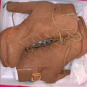 Shoe Dazzle Lace Up High Heeled Boots